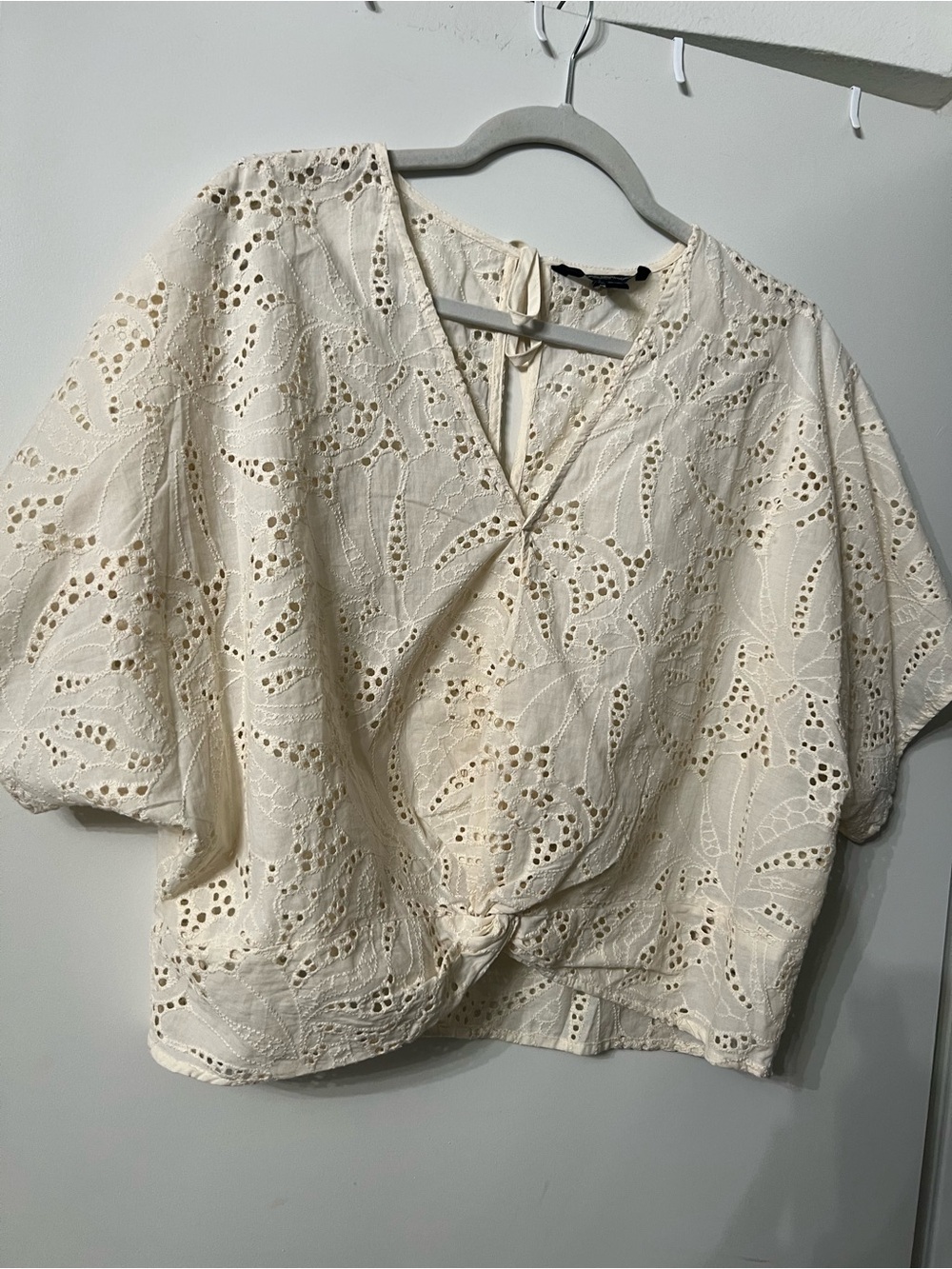 Marc New York Eyelet V-Neck Wrap Top in Cream
